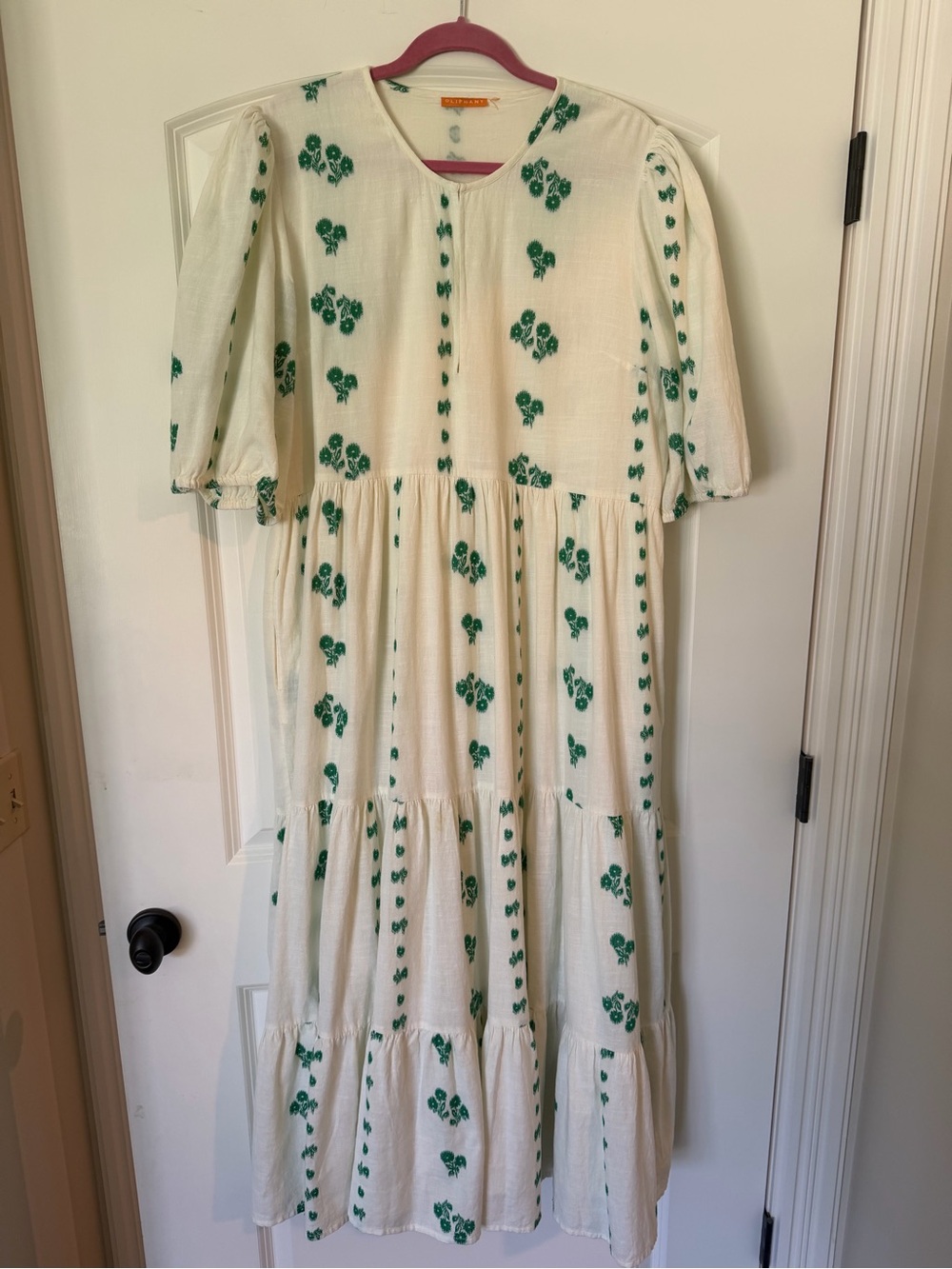 Oliphant Cream Maxi Dress with Green Floral Print - Picture 3 of 7